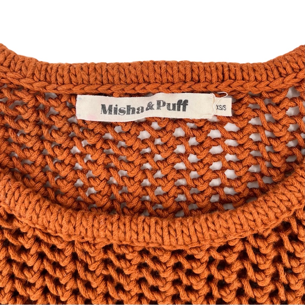 Misha & Puff Net Tank - Brown Orange Sleeveless Mesh Knit Pima Cotton Tank Top — image 5 of 8